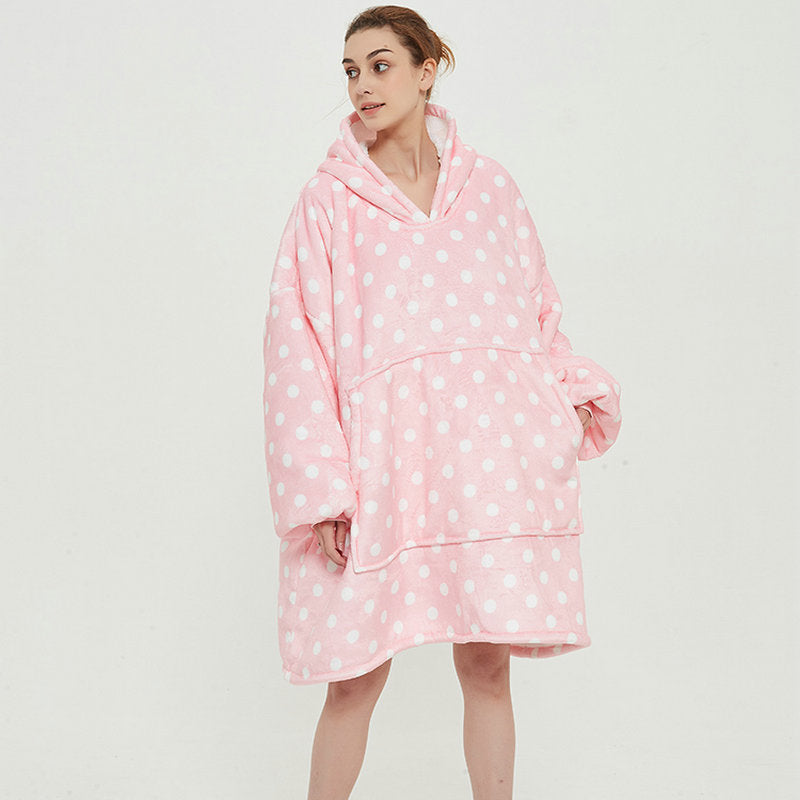 Filt med ärmar i mjuk flanell – oversize hoodie med tryck