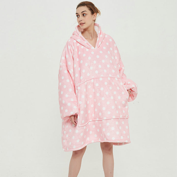 Filt med ärmar i mjuk flanell – oversize hoodie med tryck