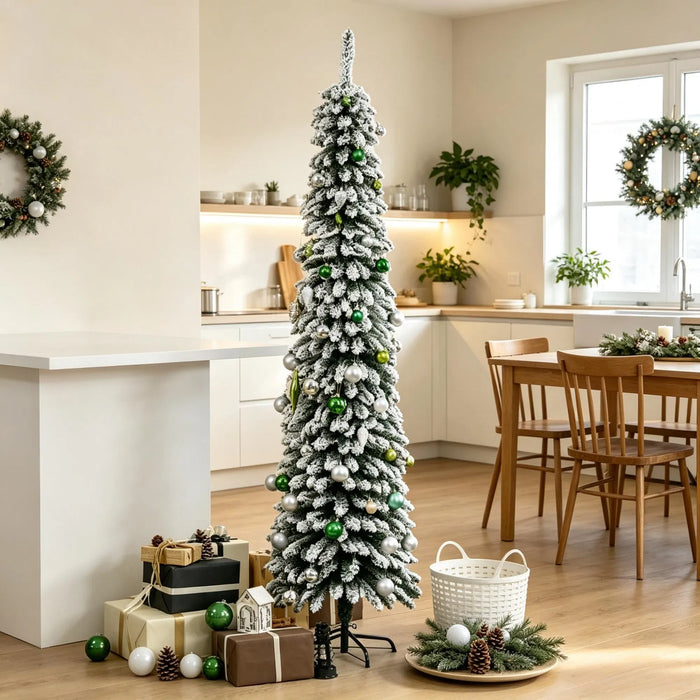Värmekällan Smal snöig julgran 213 cm utan belysning