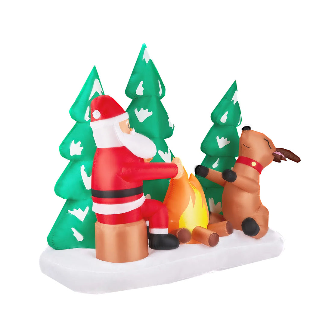 Uppblåsbar tomte och ren vid lägereld