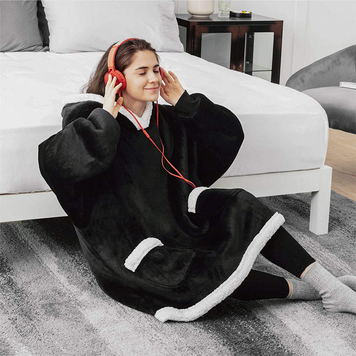 Filt med ärmar och huva – mjuk oversize hoodie med fickor