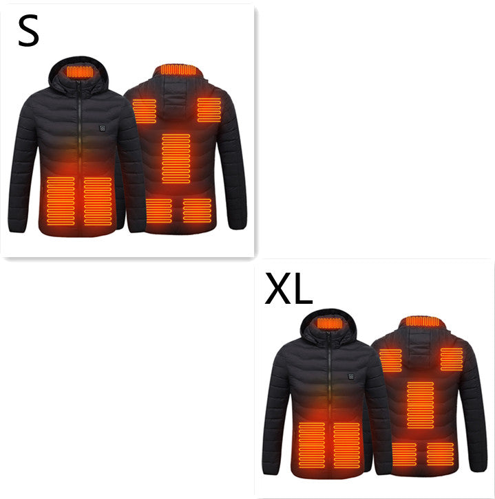 Värmejacka med åtta zoner i 2-pack, avtagbar huva och dragkedja
