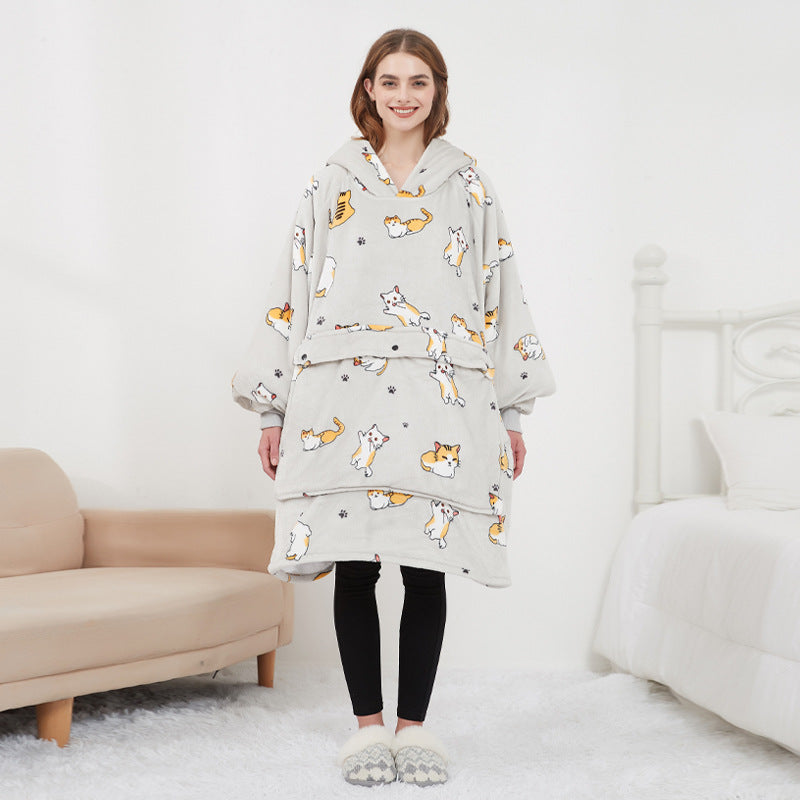 Eluppvärmd hoodiefilt i sherpa – USB-värme i ryggen