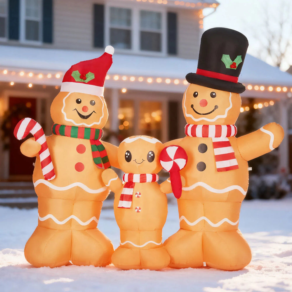 Uppblåsbar pepparkaksfamilj med tre figurer