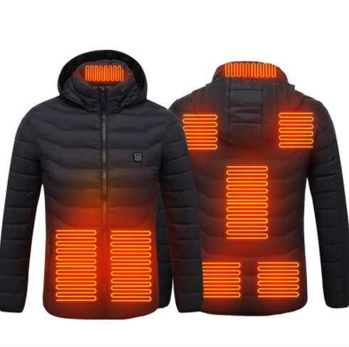 Uppvärmd jacka med USB, avtagbar luva och flera värmezoner, S till 4XL