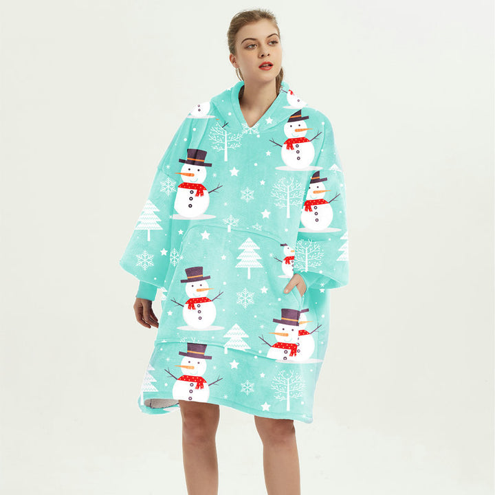 Filt med ärmar i mjuk flanell – oversize hoodie med tryck