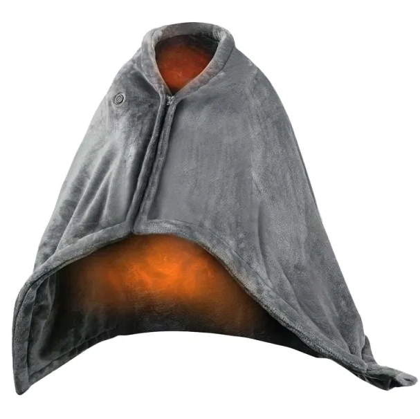 Värmekällan USB-värmefilt med dragkedja att bära som poncho – 150 x 80 cm