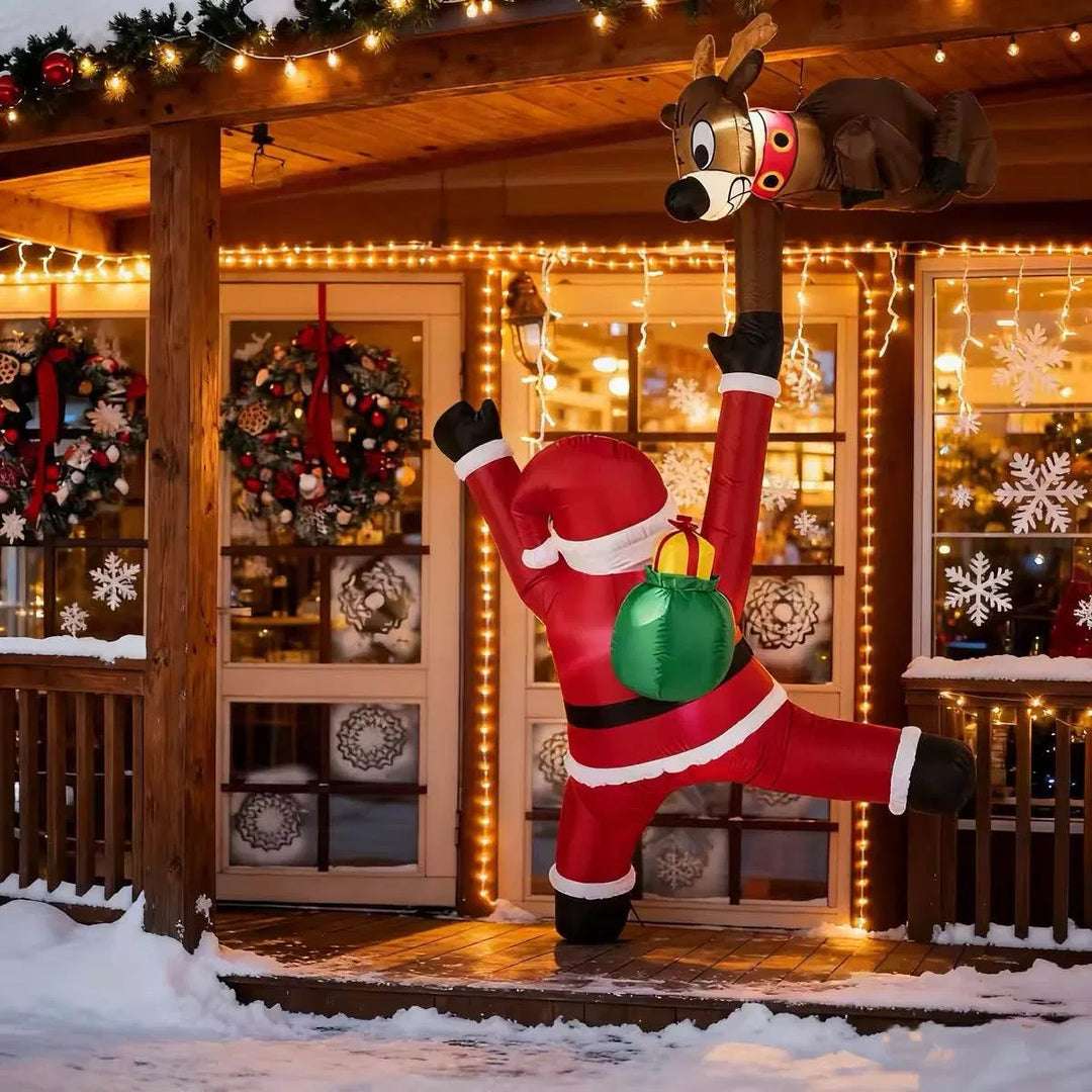Uppblåsbar tomte med ren som lyser