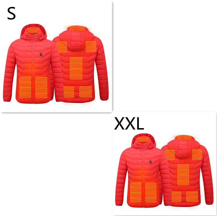 Värmejacka med åtta zoner i 2-pack, avtagbar huva och dragkedja
