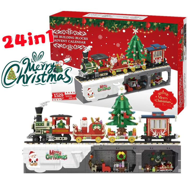 Adventskalender med 24 askar byggklossar julscen