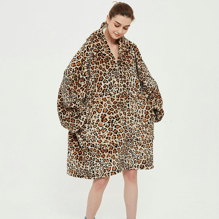 Filt med ärmar i mjuk flanell – oversize hoodie med tryck