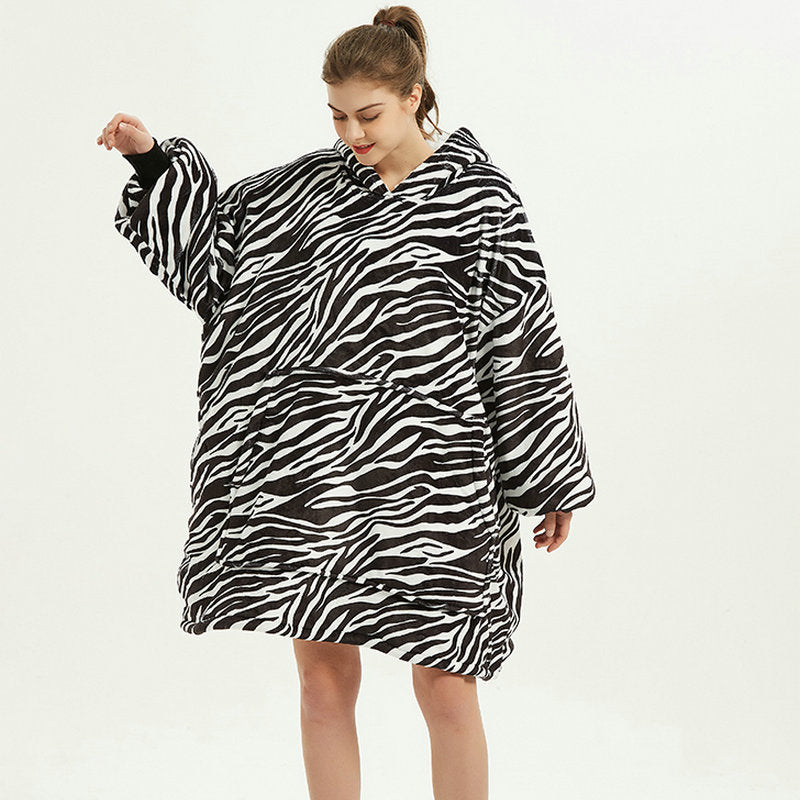 Filt med ärmar i mjuk flanell – oversize hoodie med tryck