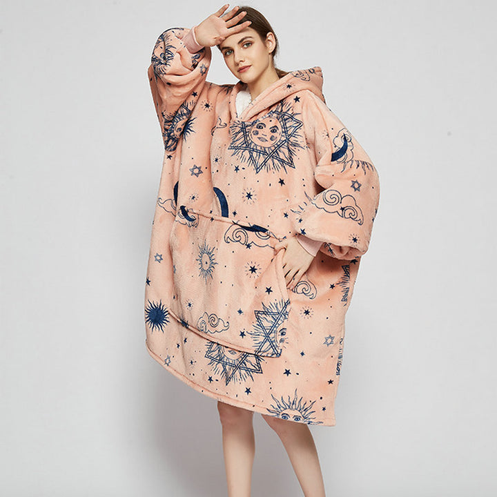 Filt med ärmar i mjuk flanell – oversize hoodie med tryck