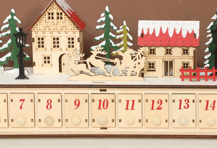 Lång upplyst adventskalender i trä