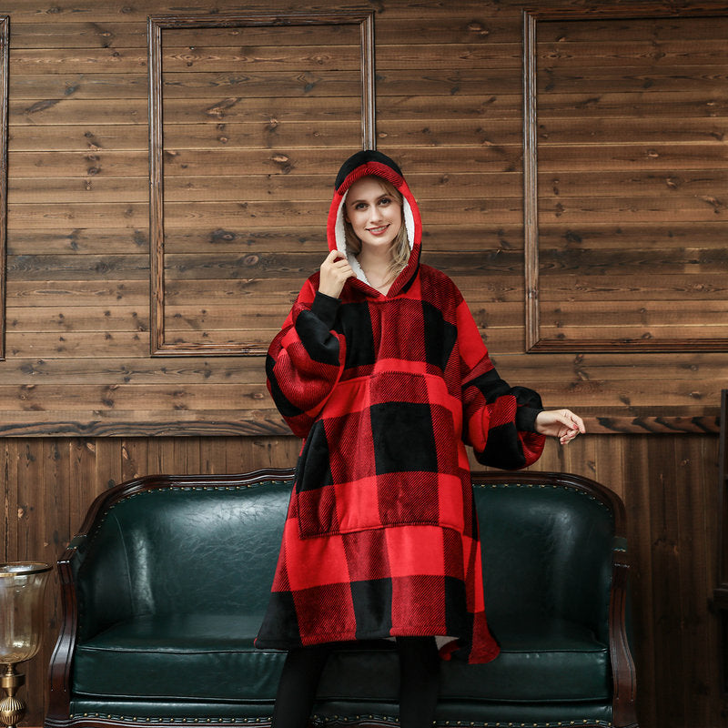 Filt med ärmar i mjuk flanell – oversize hoodie med tryck