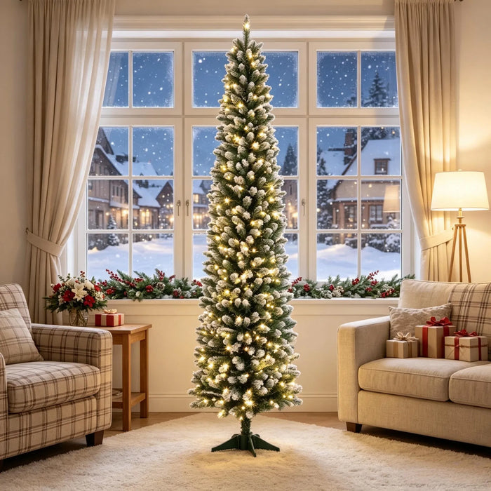 Värmekällan Smal frosttoppad julgran 213 cm med 220 LED och fjärr