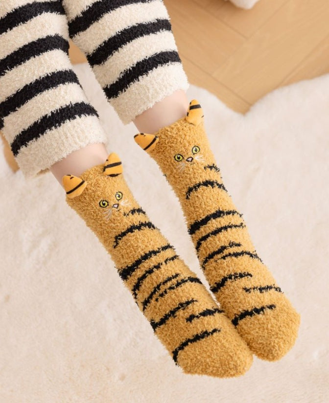 Fleecesockor med kattöron i tigermönster