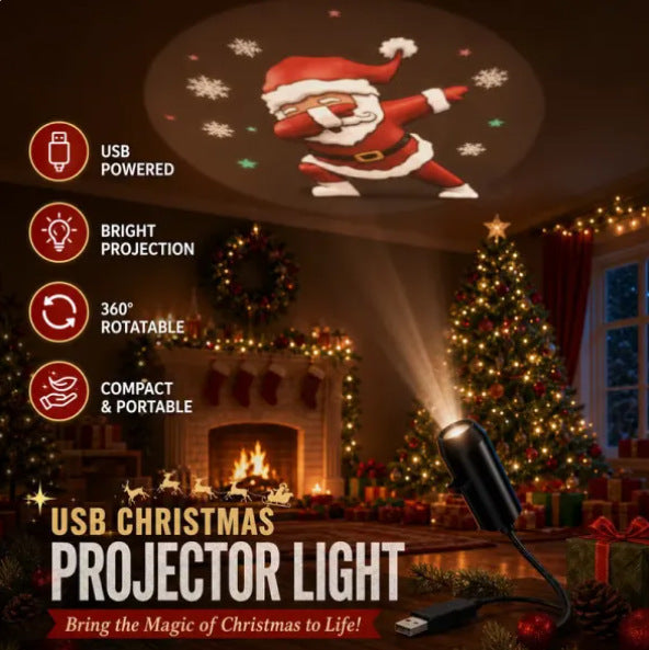 Liten USB-projektor som visar julmotiv på vägg