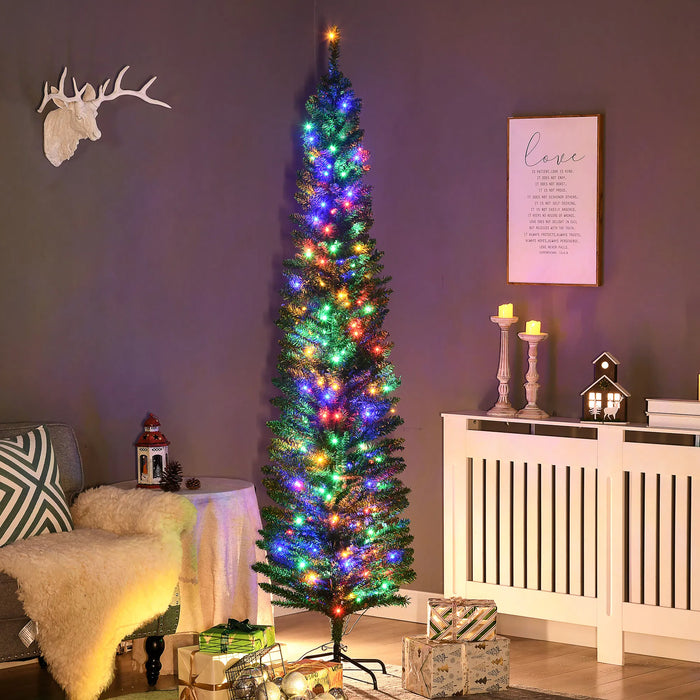 Värmekällan Grön smal julgran 213 cm med färgglada LED