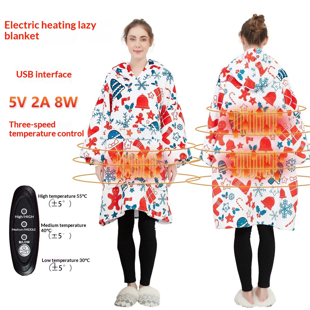 Eluppvärmd hoodiefilt i sherpa – USB-värme i ryggen