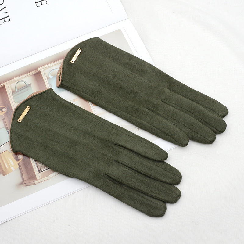 Beige mockalook-handskar med guldfärgad detalj