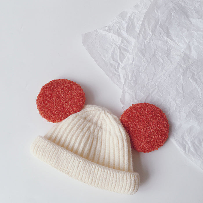 Värmekällan Ribbstickad barnmössa med stora fluffiga öron