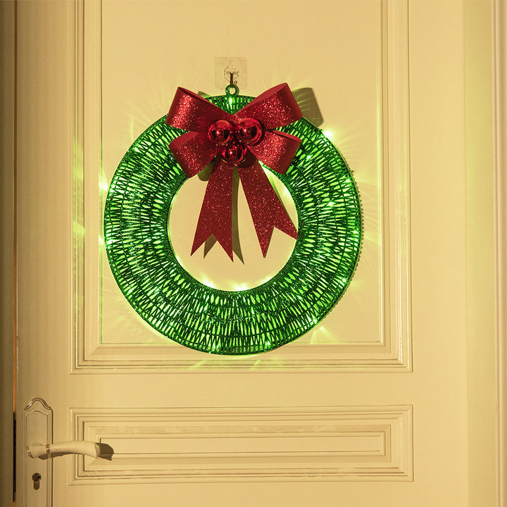 Julkrans med LED-belysning och stor rosett – 50 cm, timer