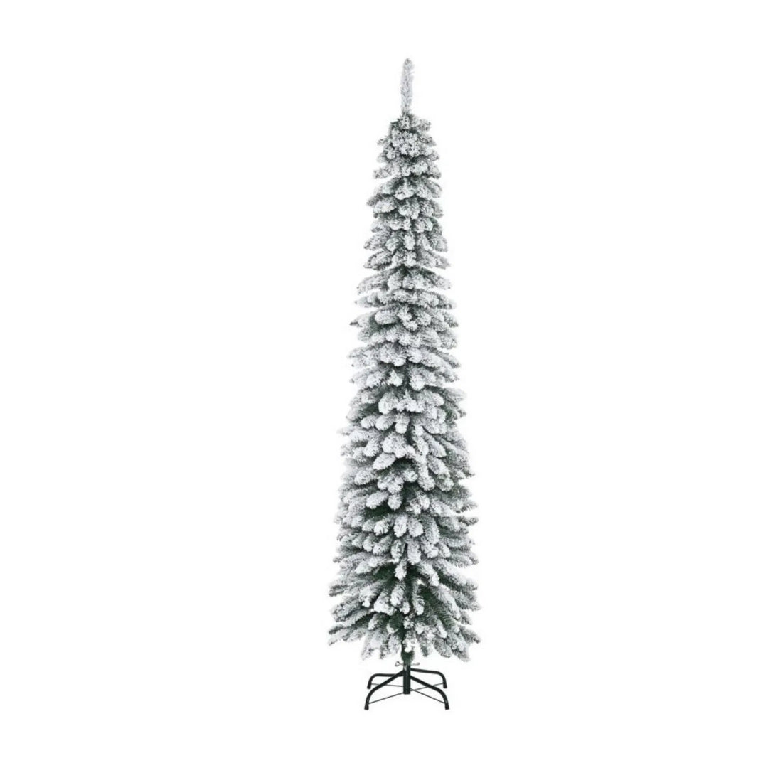 Smal snöig julgran utan ljus