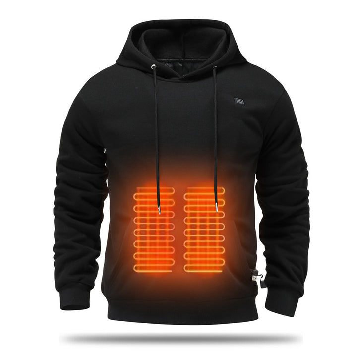 Svart eluppvärmd hoodie herr