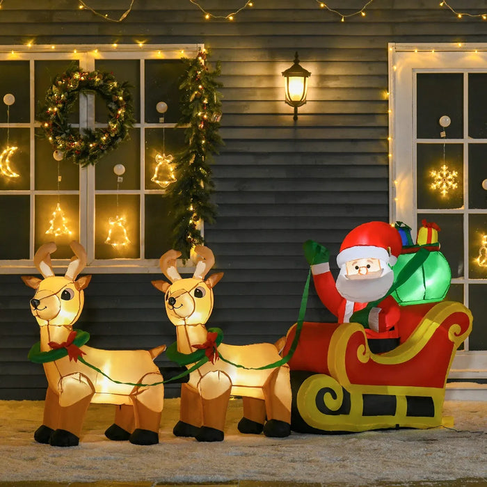 Värmekällan Uppblåsbar tomte i släde med renar, 240 cm, med LED-ljus