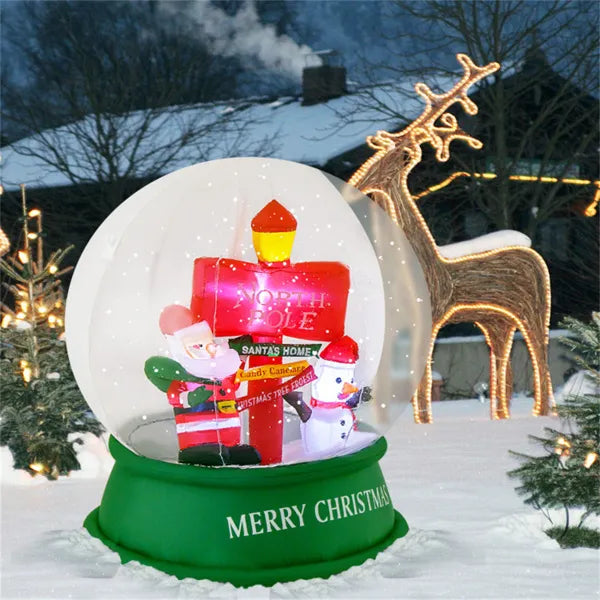 Uppblåsbar snöglob med tomte och snögubbe