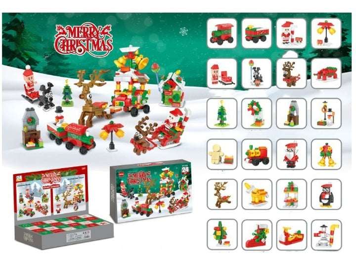 Adventskalender med 24 askar byggklossar julscen