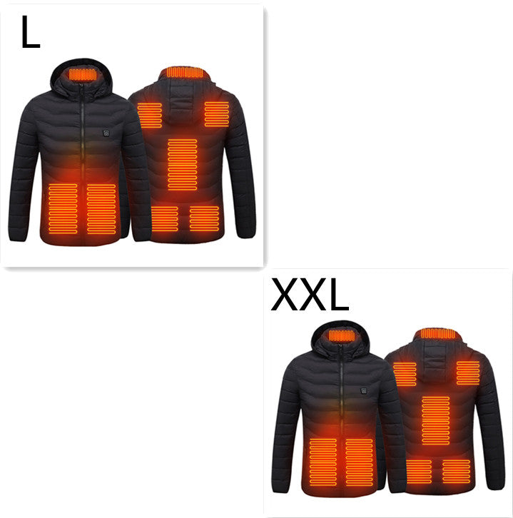 Värmejacka med åtta zoner i 2-pack, avtagbar huva och dragkedja