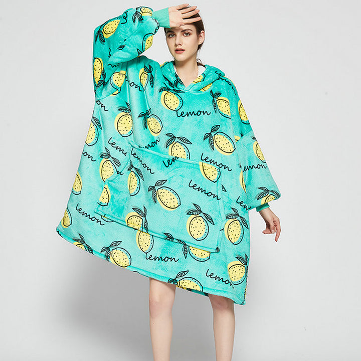 Filt med ärmar i mjuk flanell – oversize hoodie med tryck