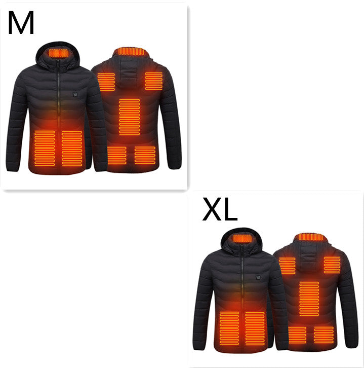 Värmejacka med åtta zoner i 2-pack, avtagbar huva och dragkedja