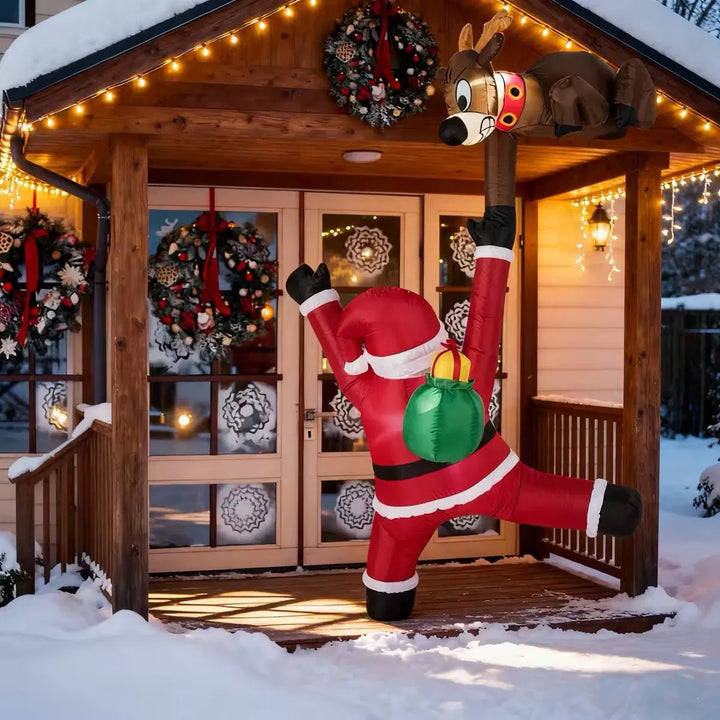 Uppblåsbar tomte med ren som lyser