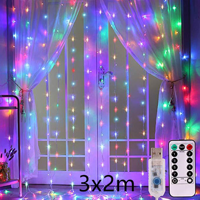 Ljusgardin med USB och fjärrkontroll – 300 LED och 8 ljuslägen