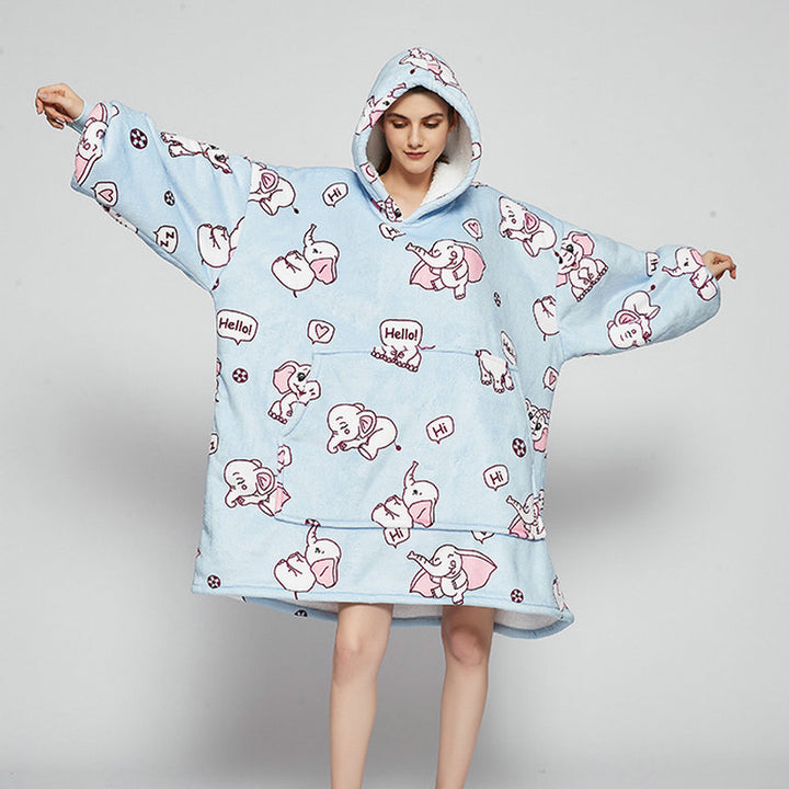 Filt med ärmar i mjuk flanell – oversize hoodie med tryck