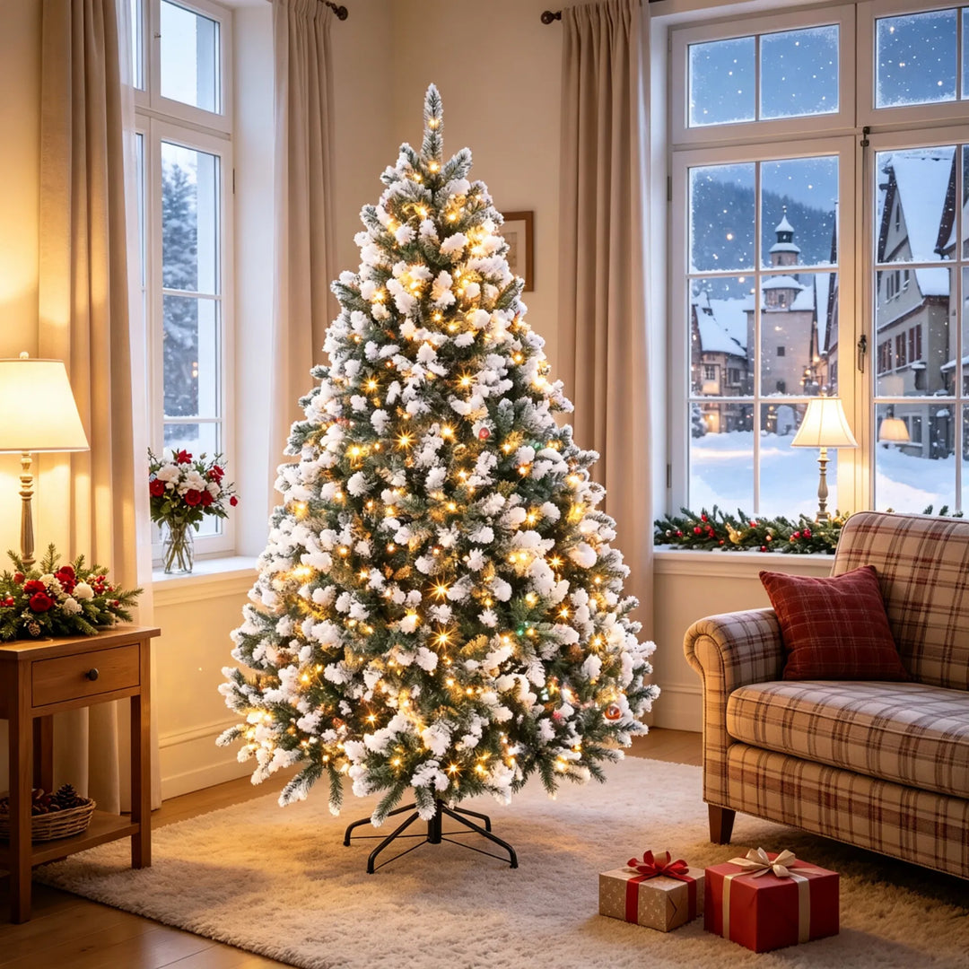 Snötoppad julgran med fjärrkontroll