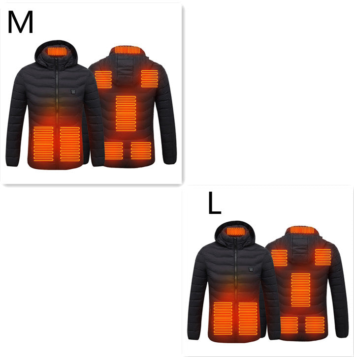 Värmejacka med åtta zoner i 2-pack, avtagbar huva och dragkedja