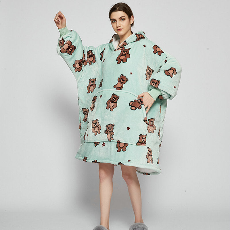 Filt med ärmar i mjuk flanell – oversize hoodie med tryck