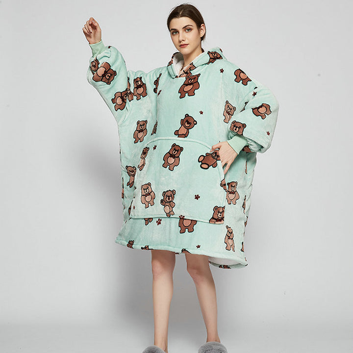 Filt med ärmar i mjuk flanell – oversize hoodie med tryck