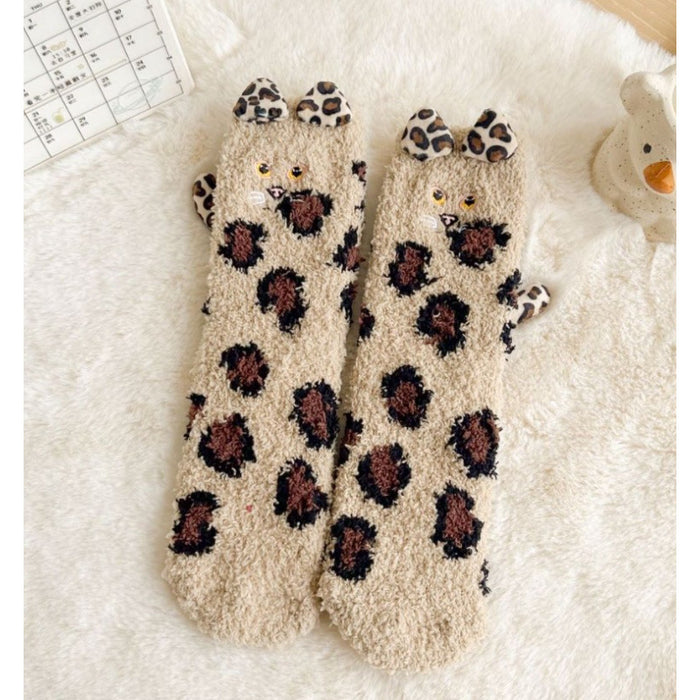 Värmekällan Korallfleecesockor med 3D-kattöron och svans