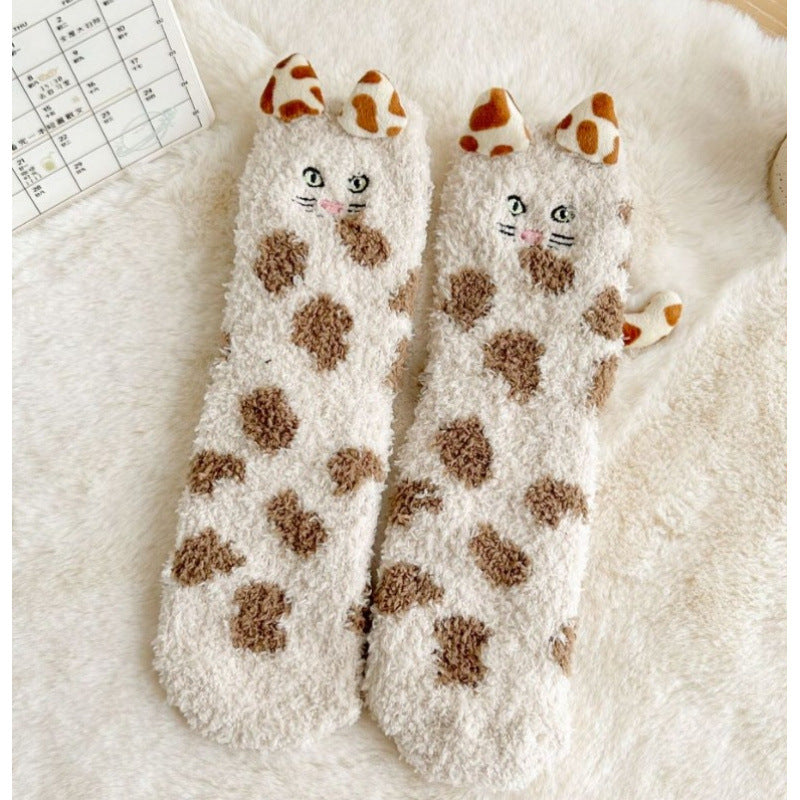 Fleecesockor med kattöron i tigermönster