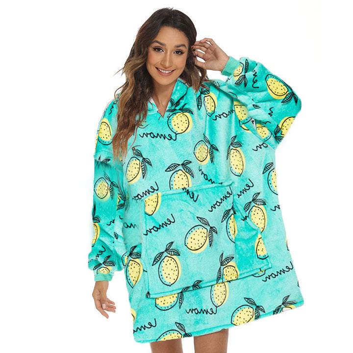Oversize hoodiefilt med roligt mönster