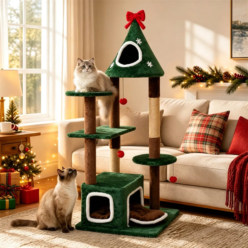 Grönt kattträd format som julgran