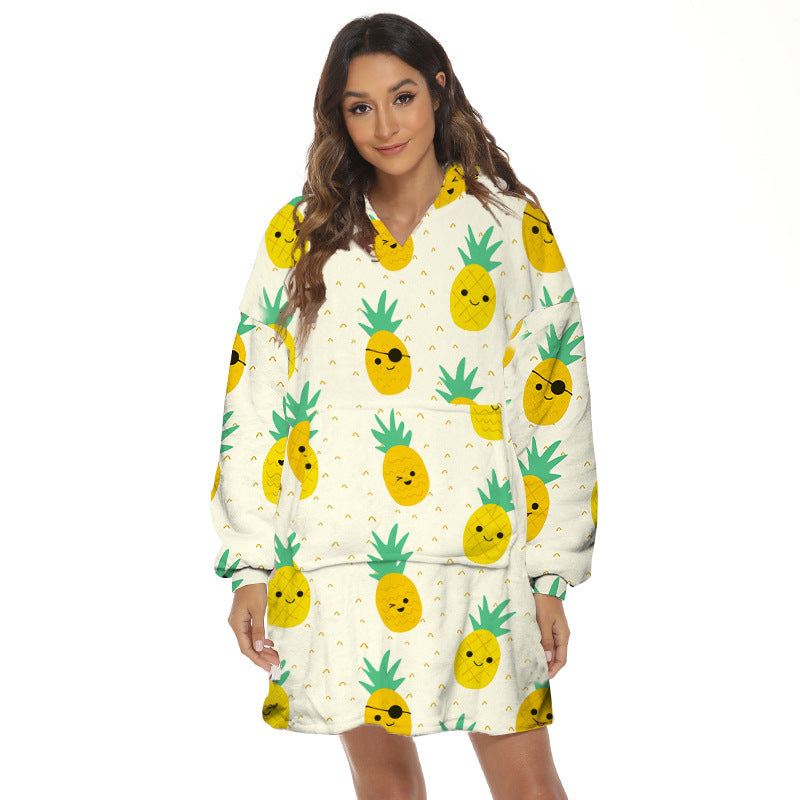Oversize hoodiefilt med roligt mönster