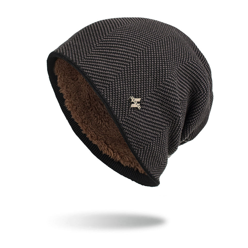 Stickad slouchmössa med plyschfoder