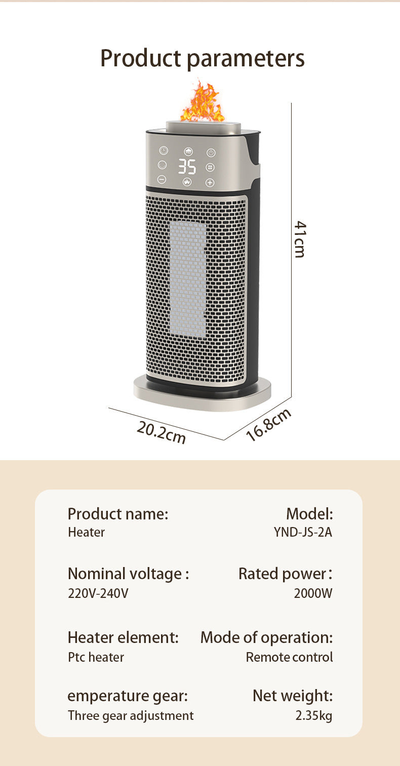 Silverfärgad tornvärmare med lysande dimma på toppen