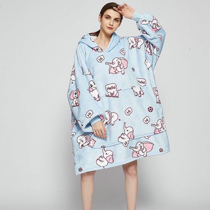 Värmekällan Filt hoodie i oversize – mjuk flanell i dubbla lager med roliga tryck